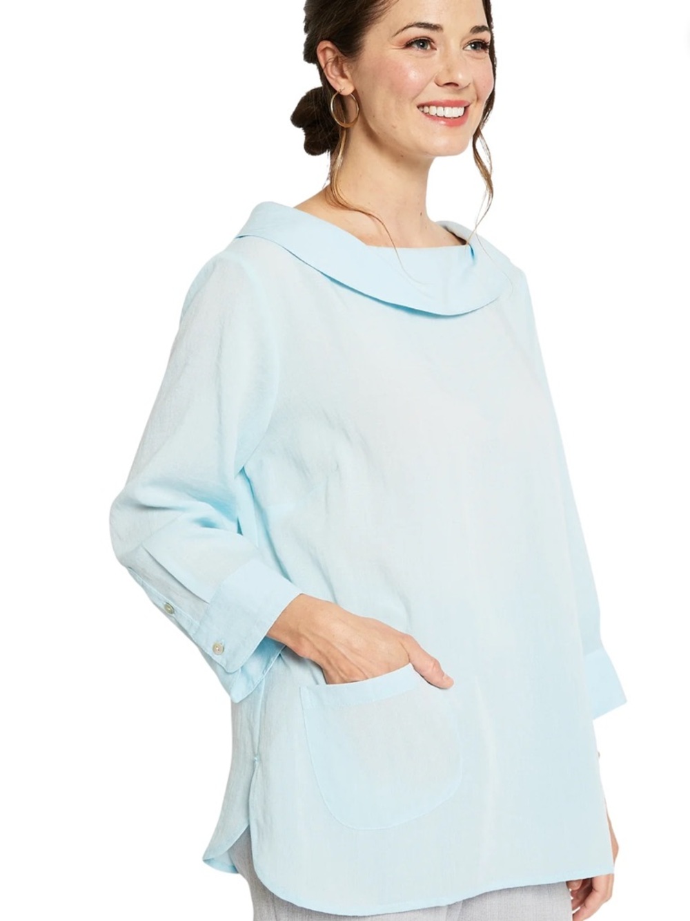 Fridaze Linen Light Blue Cottagecore Blouse Size S